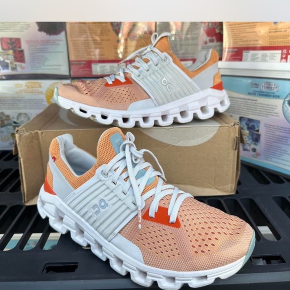 On cloudswft 2 Running Orange and White Athletic Shoes - Picture 3 of 6